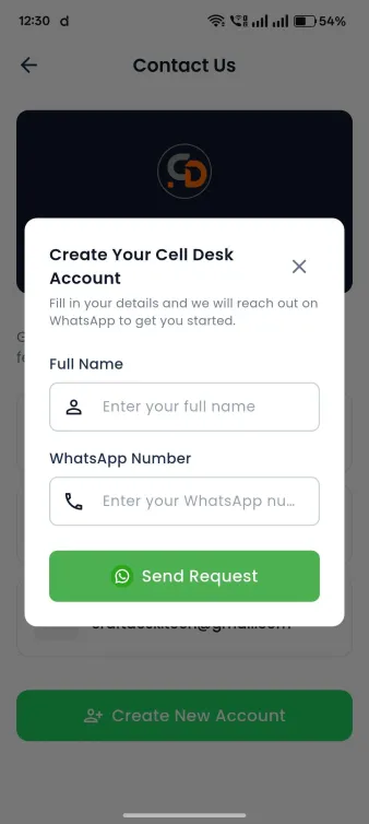 Cell Desk mobile shop software — Create Account screen