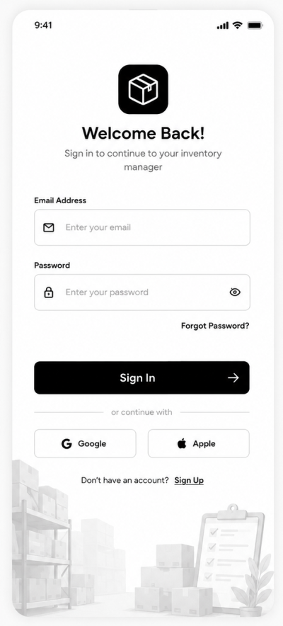 Cell Desk mobile shop software — Sign In & Onboarding screen